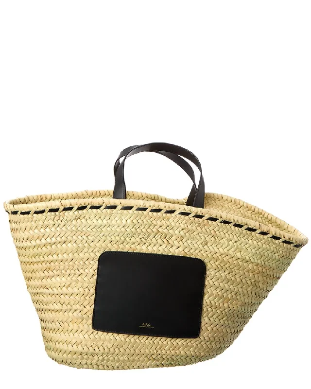 A.P.C. Zoe Large Straw & Leather Basket Tote