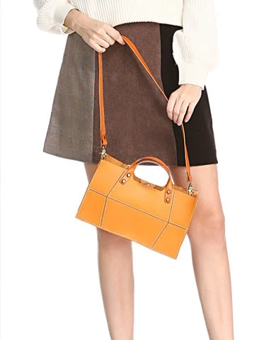 Brown Womens Handmade Leather Box Handbag Tote Brown Shoulder Bag Crossbody Purse For Women