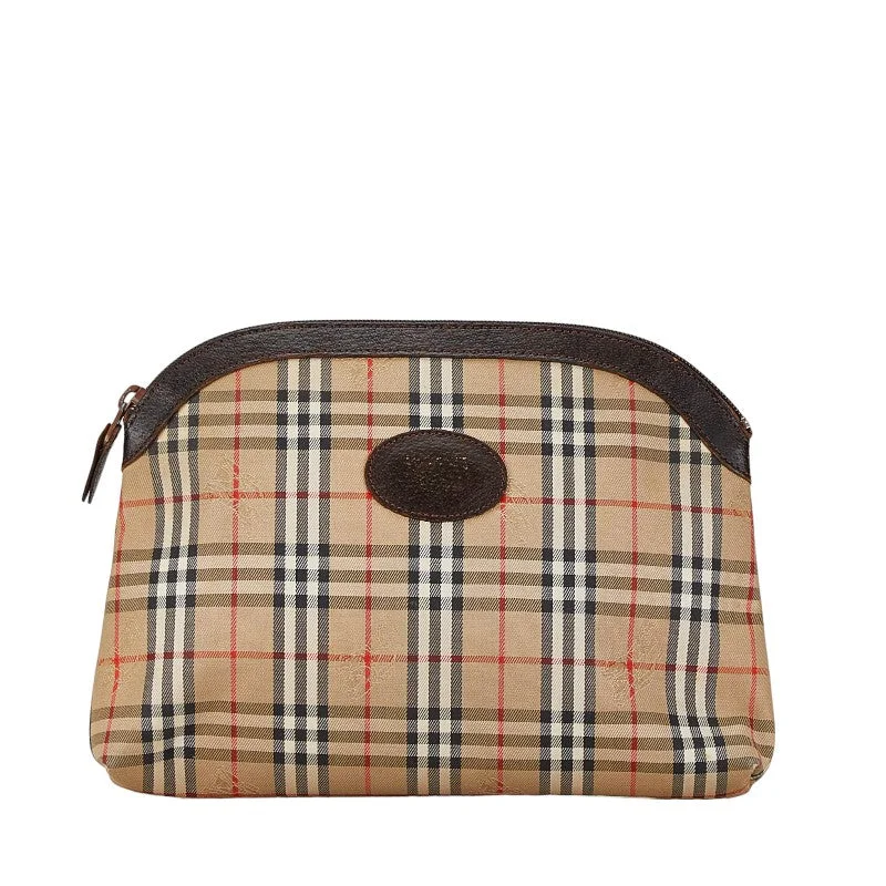 Burberry Nova Check Shadow Horse Canvas Leather Clutch Bag