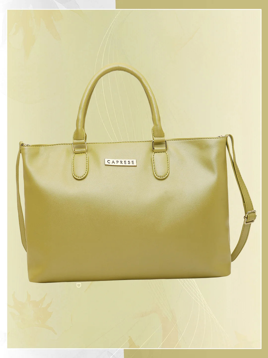 Caprese Juno Medium Satchel Metallic Faux Leather For Women Lime