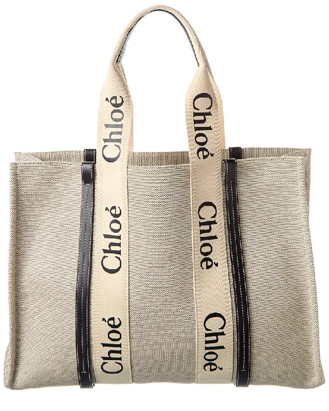 Chloe Woody Large Canvas & Leather Tote