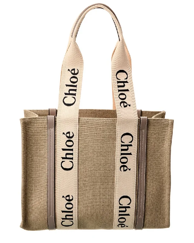 Chloé Woody Medium Canvas & Leather Tote