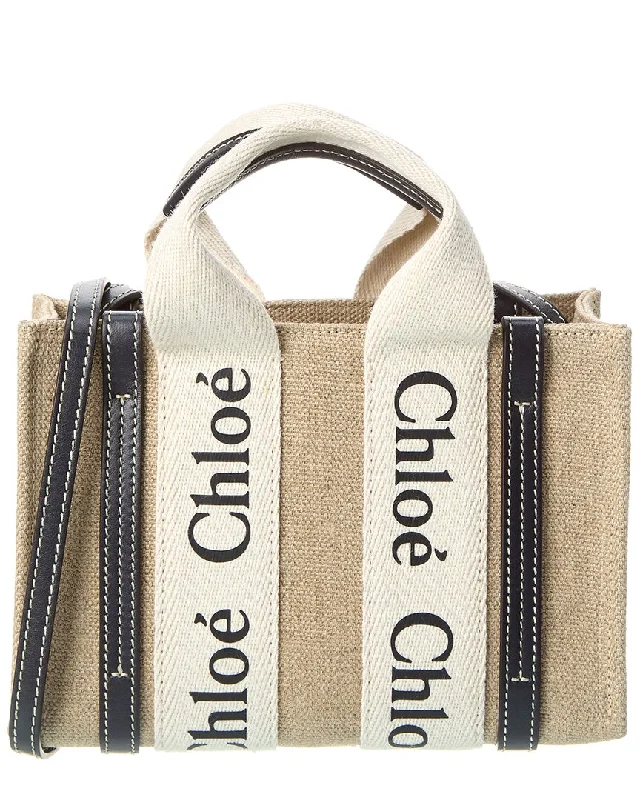 Chloé Woody Mini Canvas & Leather Tote