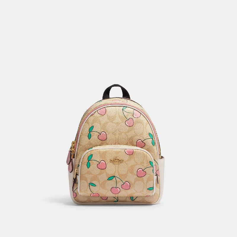 Coach Outlet Mini Court Backpack In Signature Canvas With Heart Cherry Print