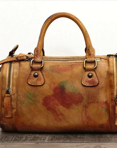 Genuine Handmade Boston Bag Vintage Leather Handbag Shoulder Bag Women Leather Purse