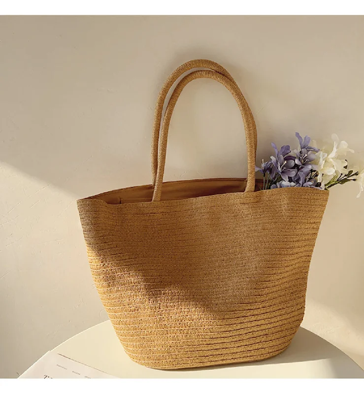 Elena Handbags Modern Style Straw Woven Tote Bag