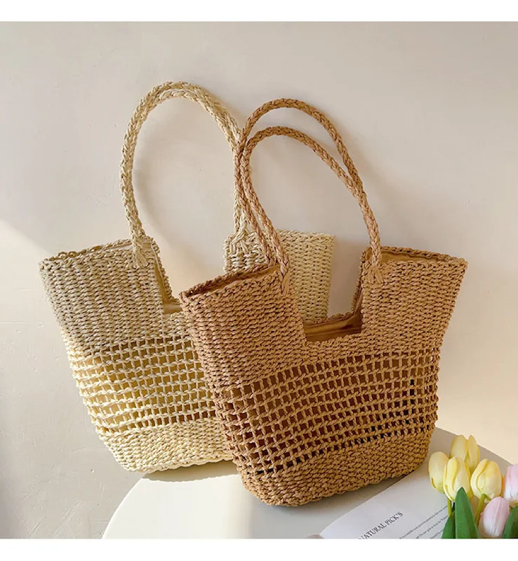 Elena Handbags Straw Basket Summer Tote Bag