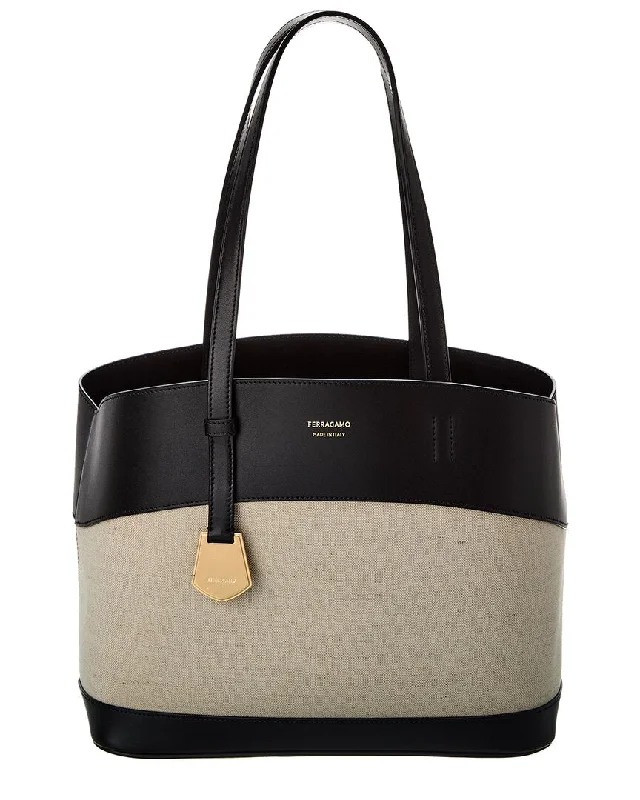 Ferragamo Charming Small Canvas & Leather Tote