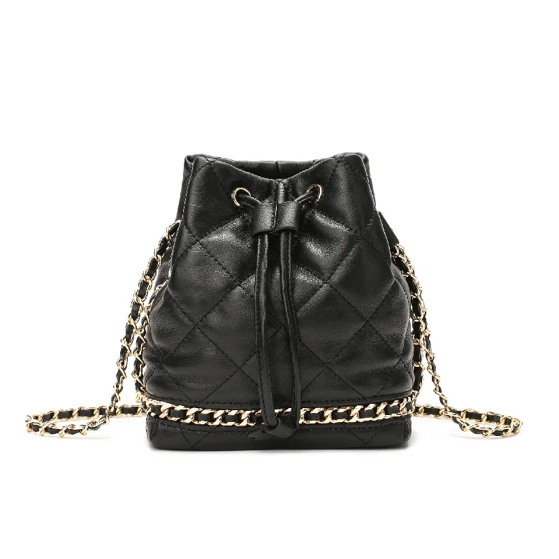 Full-Grain Quilted Lambskin Leather Drawstring Bag