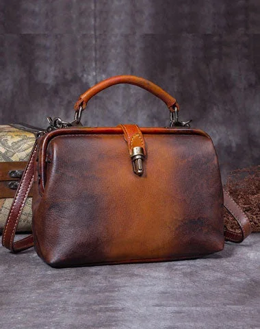 Handmade Coffee&Tan Leather Handbag Vintage Doctor Bag Shoulder Bag Purse For Women