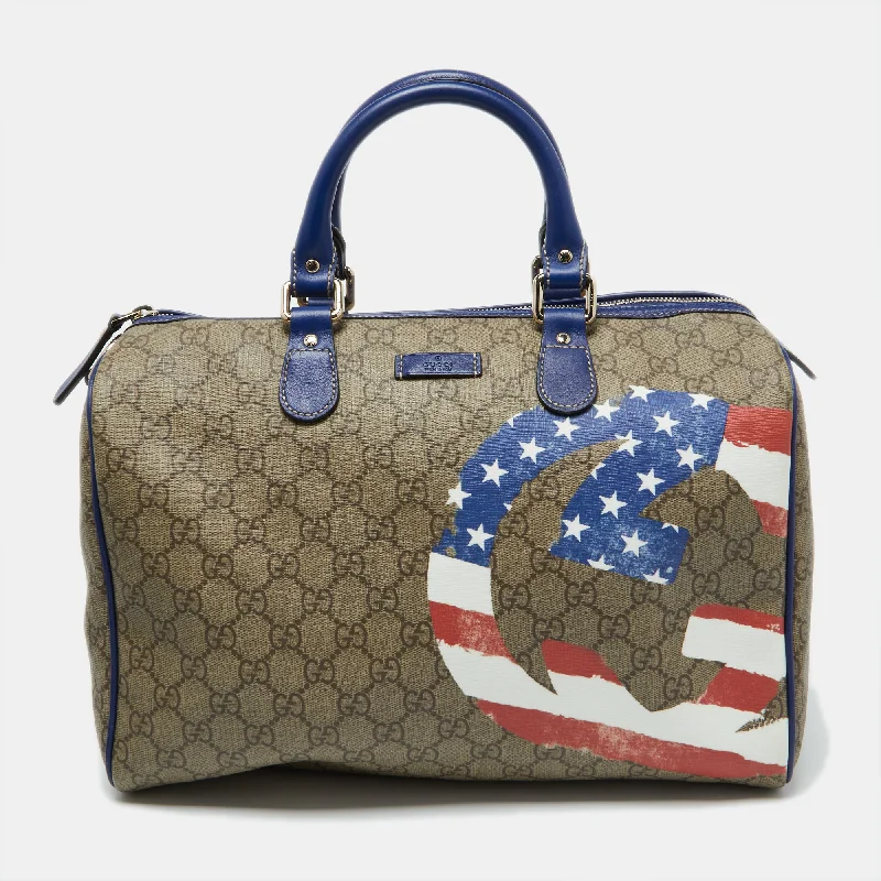 Gucci Multicolor Gg Supreme Canvas And Leather Medium Us Flag Joy Boston Bag