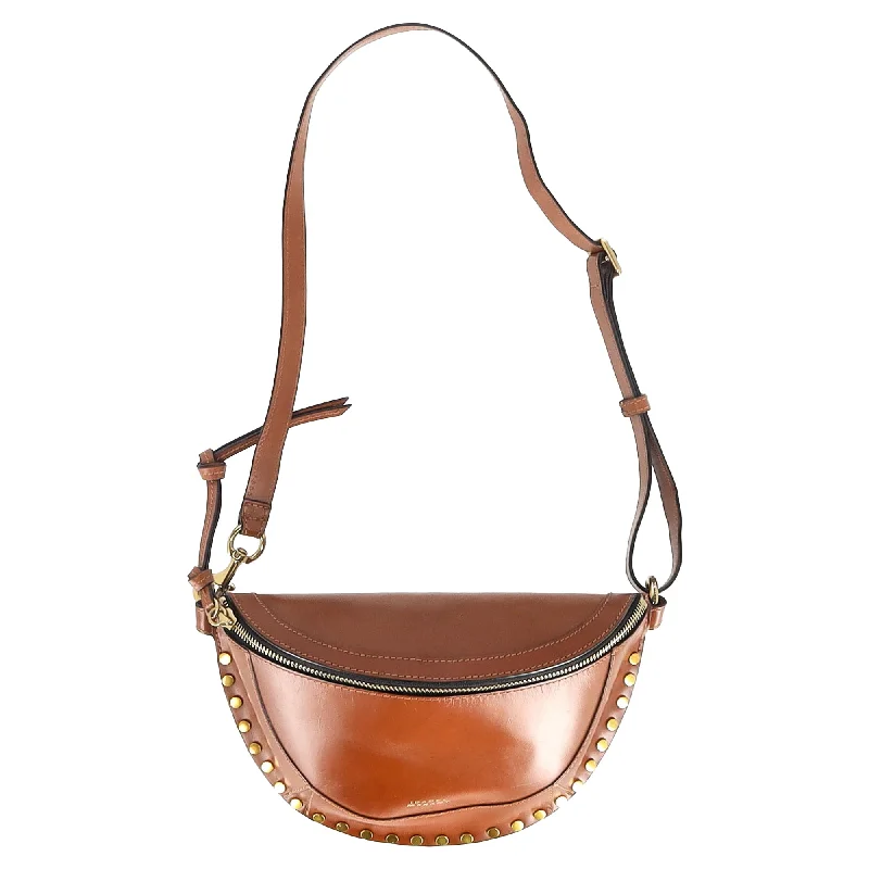 Isabel Marant Skano Studded Belt Bag in Brown Calfskin Leather