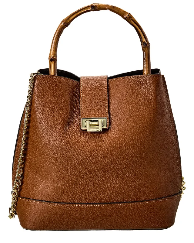 Italian Leather Top Handle Bucket Bag