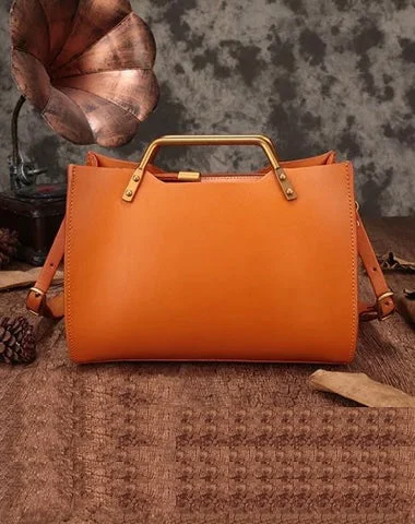 Vintage WOmens Tan Leather Handbag Purse Shoulder Tote Handbags Crossbody Bags for Ladies