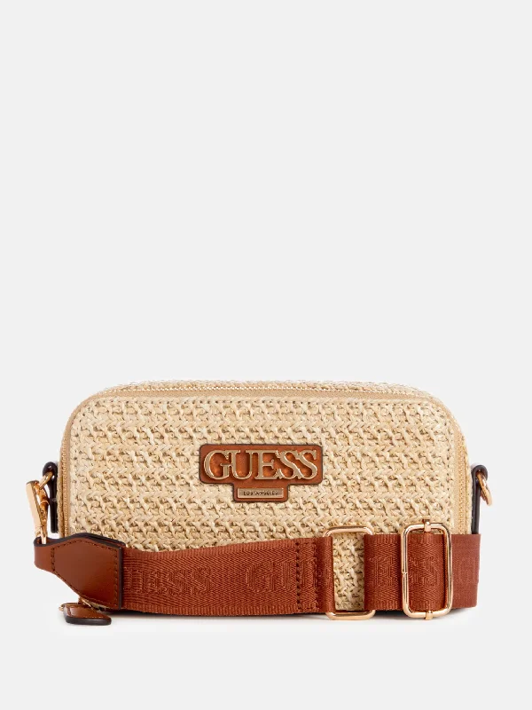 Lewistown Raffia Dual-Zip Crossbody