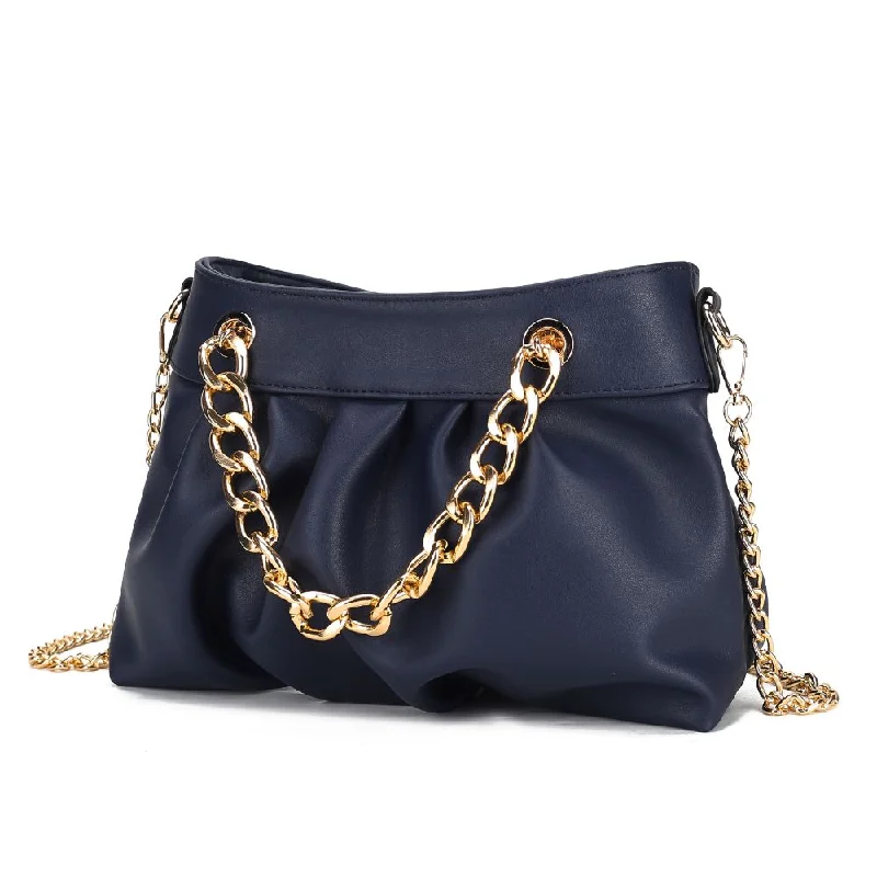 Marvila Minimalist Vegan Leather Chain Ruched Shoulder Bag