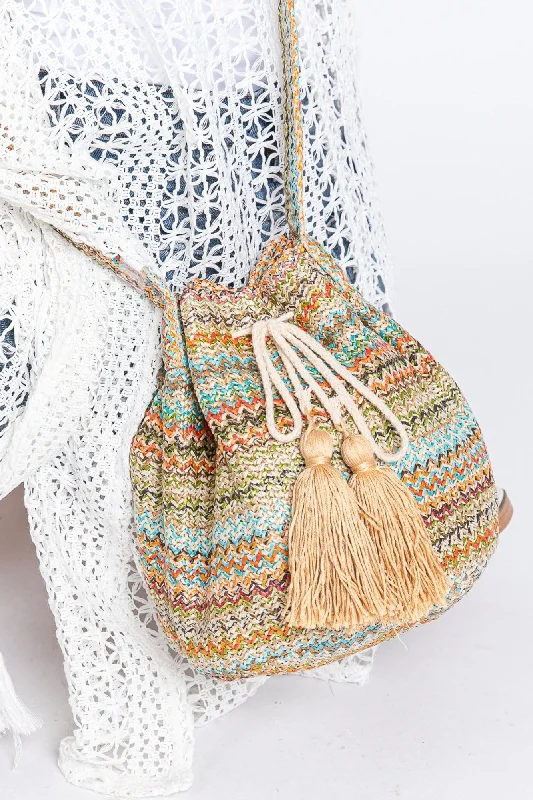 MB0235 Aspen Multi Color Chevron Straw Bucket Bag