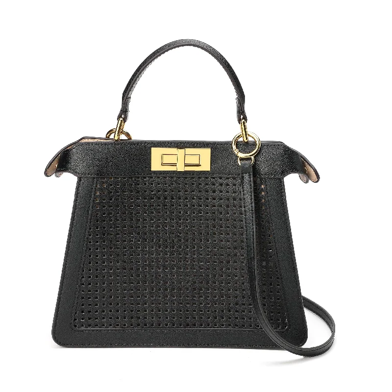 Perforated Smooth Leather Top-Handle Bag