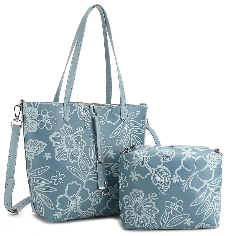 Reversible Tote Nancy Small Cherry Blossom Embossed Blue