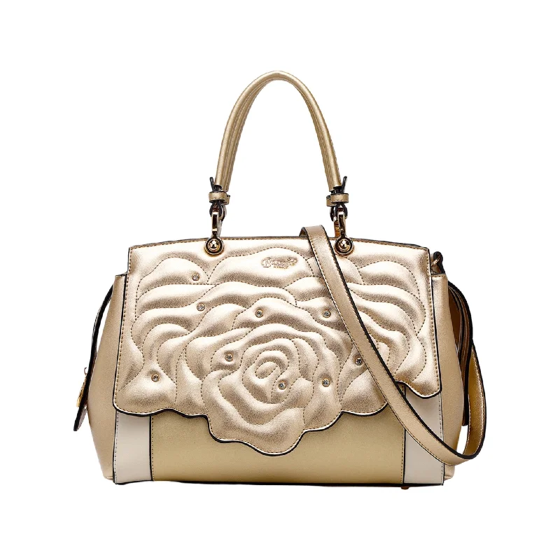 Rosette 3d Crystal Vegan Leather Metallic Handbag