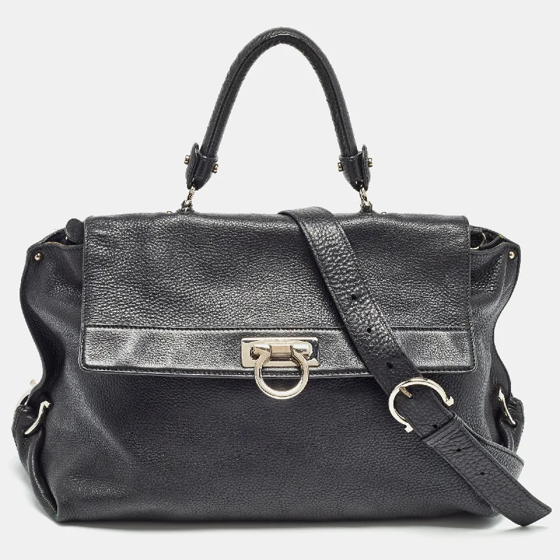 Salvatore Ferragamo Black Leather Large Sofia Top Handle Bag