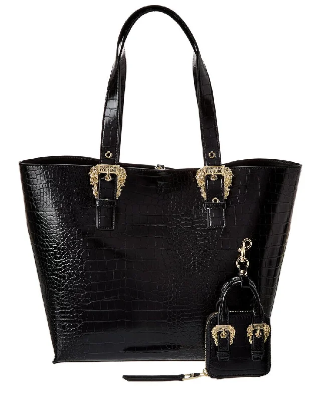 Versace Jeans Couture Buckle Detail Croc-Embossed Tote