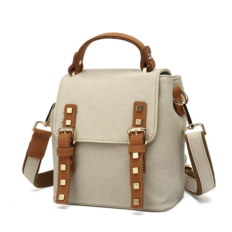 Womens Small Waterproof Canvas And Leather Backpack Satchel Handbags For Women